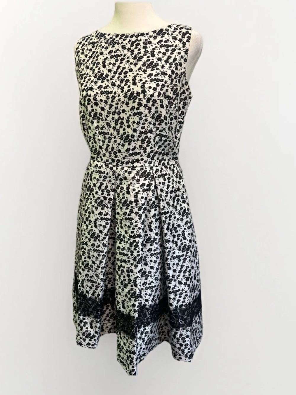 Danny & Nicole Black and White Floral Lace-Hem Fit & Flare Dress
